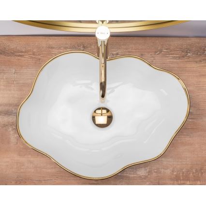 REA-U0696 - Lavabo à poser PEARL 38 x 50,5 cm céramique/blanc brillant/or