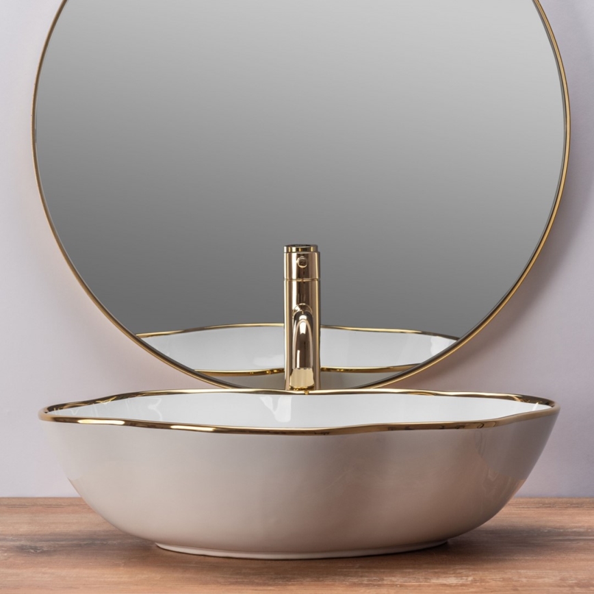 REA-U0696 - Lavabo à poser PEARL 38 x 50,5 cm céramique/blanc brillant/or
