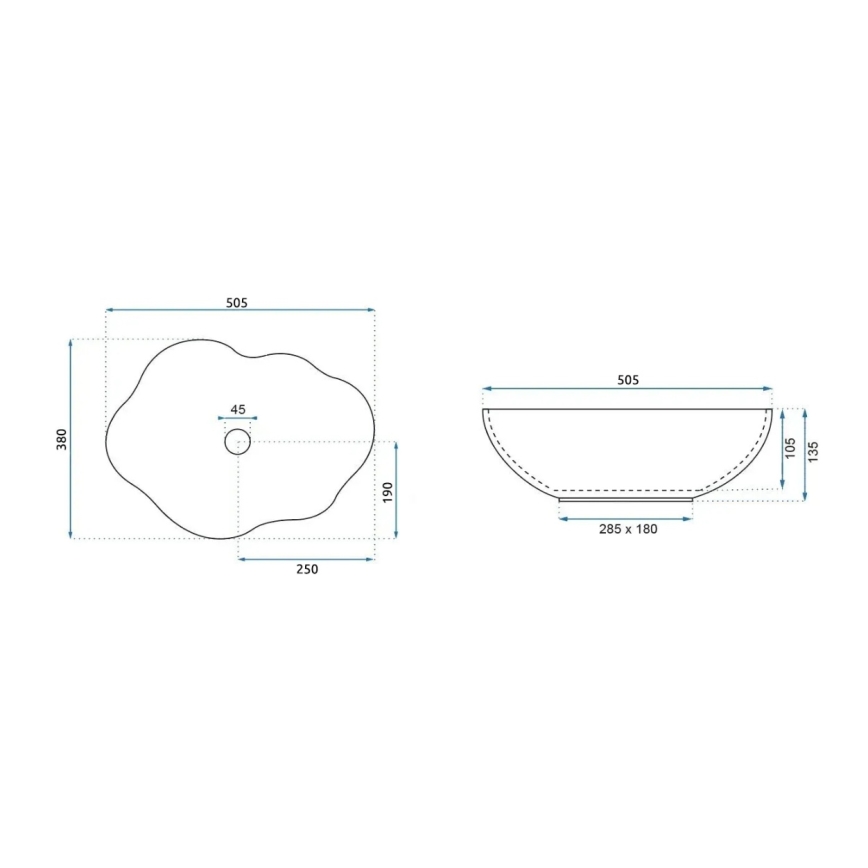 REA-U0696 - Lavabo à poser PEARL 38 x 50,5 cm céramique/blanc brillant/or