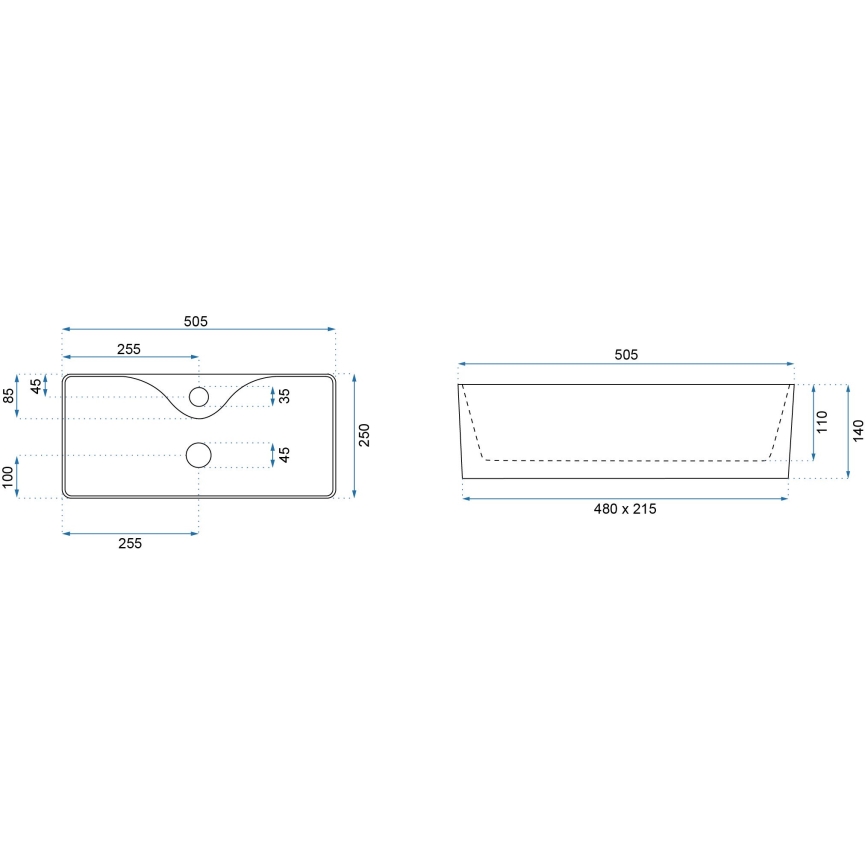 REA-U0699 - Lavabo à poser MERY 25 x 50,5 cm céramique / blanc brillant