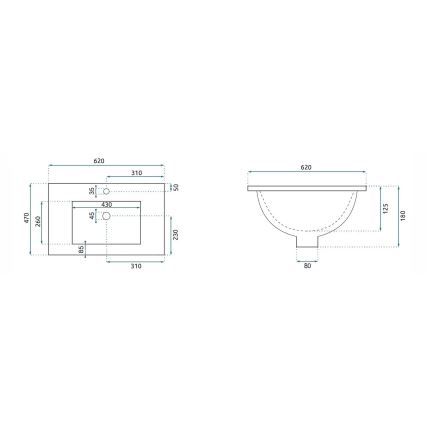 REA-U0786 - Lavabo à encastrer DAFNE 47x62 cm, céramique/blanc brillant