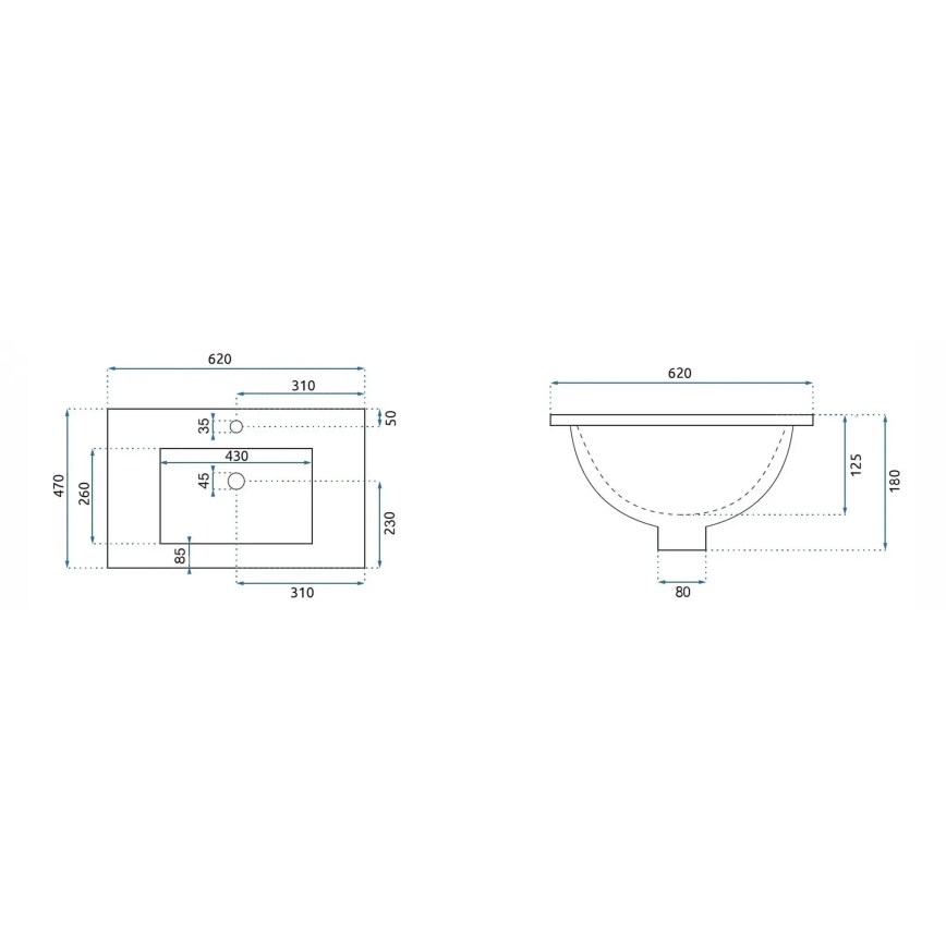 REA-U0786 - Lavabo à encastrer DAFNE 47x62 cm, céramique/blanc brillant
