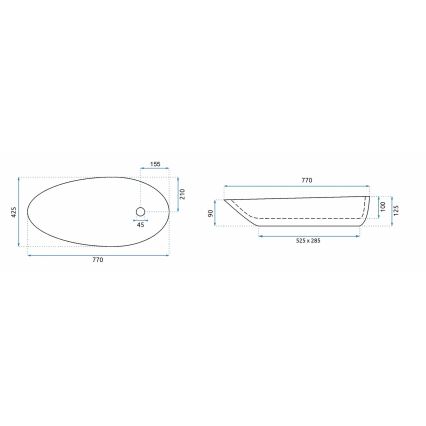 REA-U1500 - Vasque à poser GRETA 42,5x77 cm céramique/blanc brillant