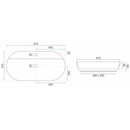 REA-U2541 - Lavabo à poser AURA 41x81 cm céramique/blanc brillant