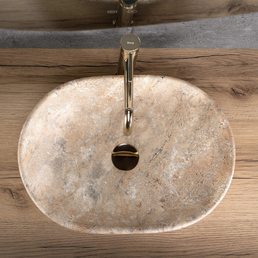 REA-U3000 - Vasque à poser AMELIA 34,5x48 cm céramique/beige/effet pierre