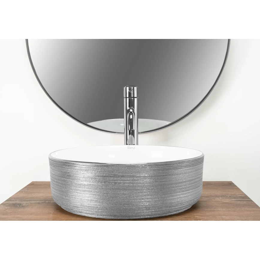 REA-U3304 - Vasque à poser SAMI Ø 36 cm, céramique / blanc / argenté