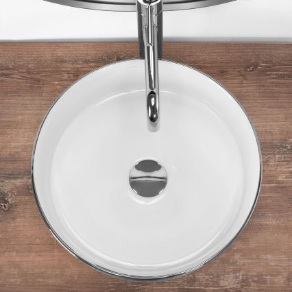 REA-U3304 - Vasque à poser SAMI Ø 36 cm, céramique / blanc / argenté