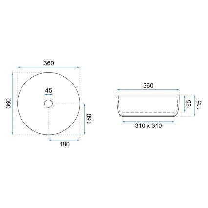 REA-U3304 - Vasque à poser SAMI Ø 36 cm, céramique / blanc / argenté