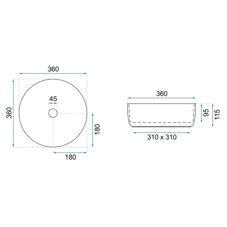REA-U3304 - Vasque à poser SAMI Ø 36 cm, céramique / blanc / argenté