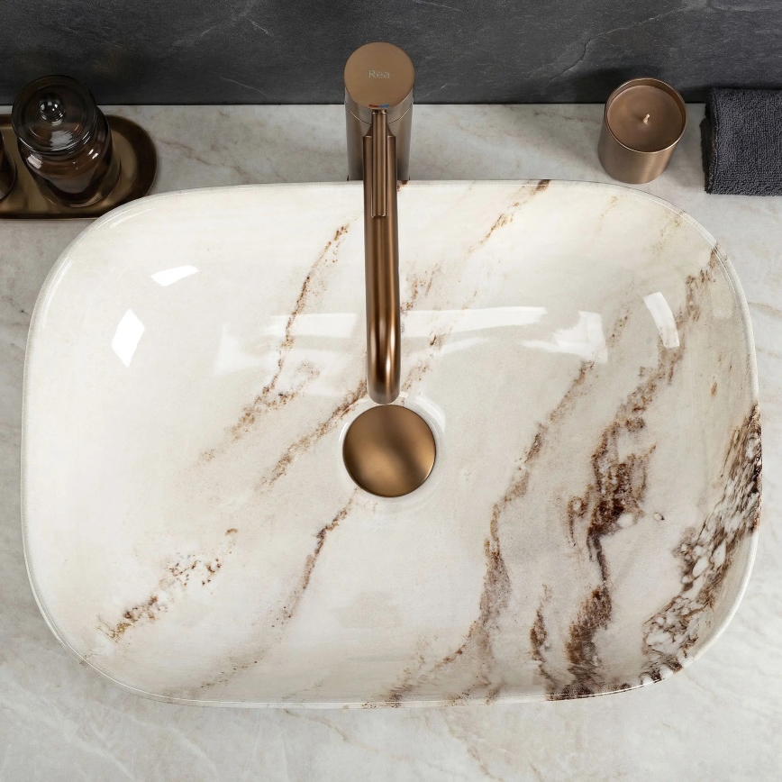 REA-U3601 - Vasque à poser BELINDA 33x46,5 cm céramique/beige/aspect pierre