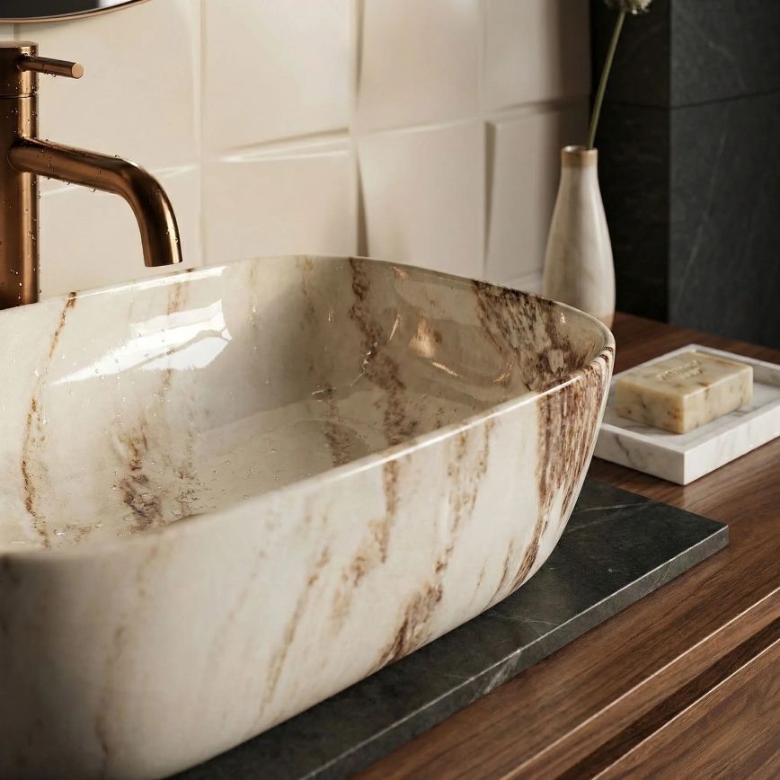 REA-U3601 - Vasque à poser BELINDA 33x46,5 cm céramique/beige/aspect pierre
