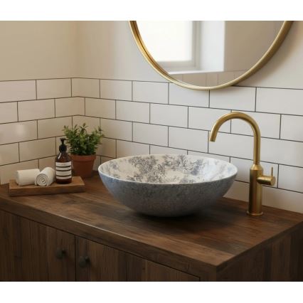 REA-U3608 - Lavabo à poser sur plan JULIANA 40 cm en céramique / blanc / bleu