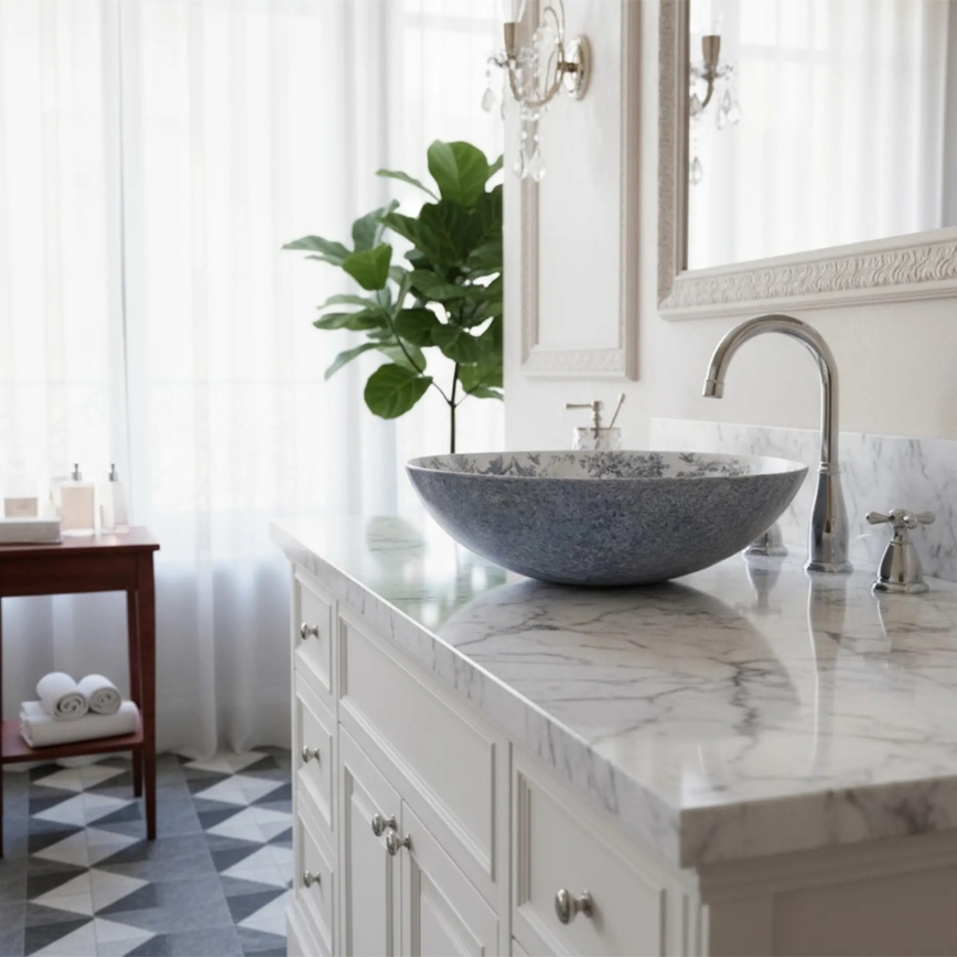 REA-U3608 - Lavabo à poser sur plan JULIANA 40 cm en céramique / blanc / bleu