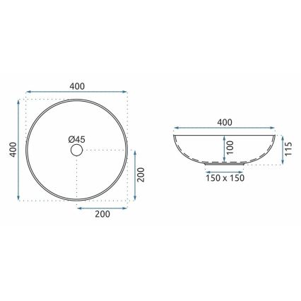 REA-U3608 - Lavabo à poser sur plan JULIANA 40 cm en céramique / blanc / bleu