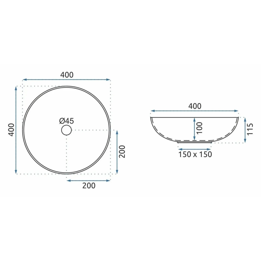 REA-U3608 - Lavabo à poser sur plan JULIANA 40 cm en céramique / blanc / bleu