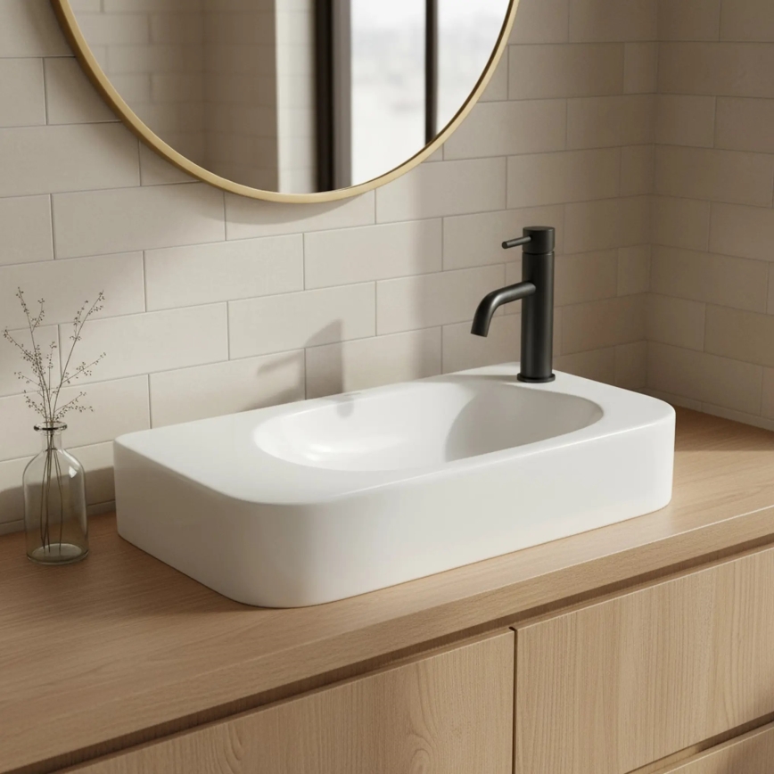 REA-U3610 - Lavabo ODETTA 25 x 51 cm, à poser/à suspendre, céramique, blanc brillant
