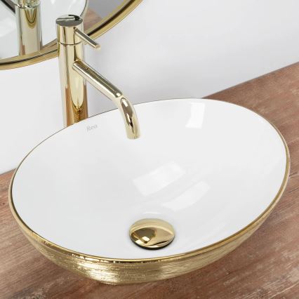 REA-U3697 - Vasque à poser SOFIA 34,5 x 41 cm céramique/blanche/or brossé