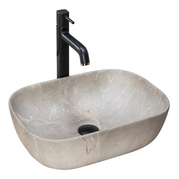 REA-U3802 - Lavabo à poser LIVIA 33,5 x 46,5 cm en céramique / gris / décor effet marbre