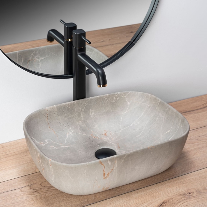 REA-U3802 - Lavabo à poser LIVIA 33,5 x 46,5 cm en céramique / gris / décor effet marbre