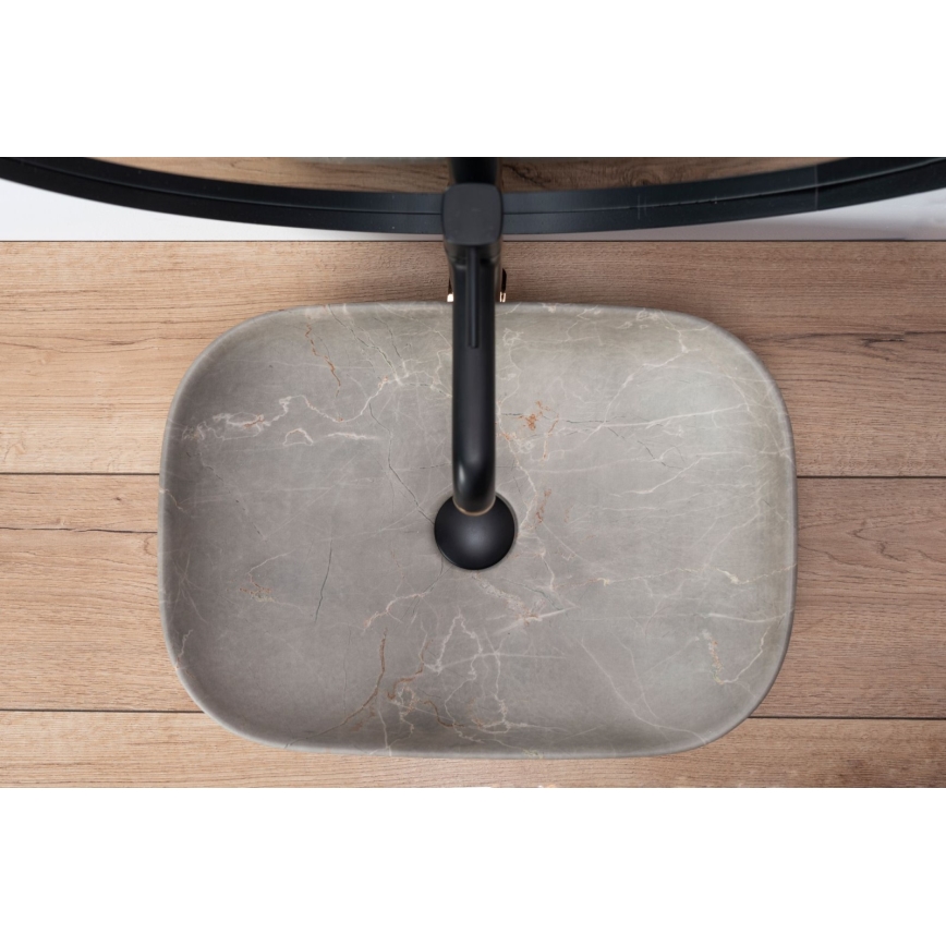 REA-U3802 - Lavabo à poser LIVIA 33,5 x 46,5 cm en céramique / gris / décor effet marbre