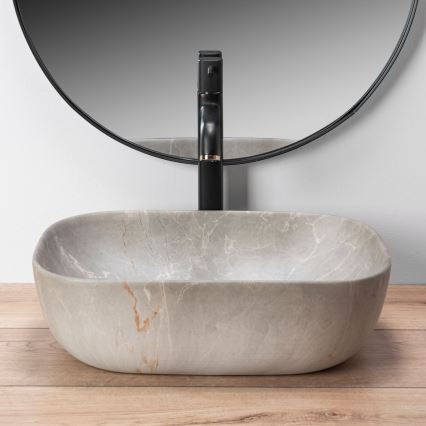 REA-U3802 - Lavabo à poser LIVIA 33,5 x 46,5 cm en céramique / gris / décor effet marbre