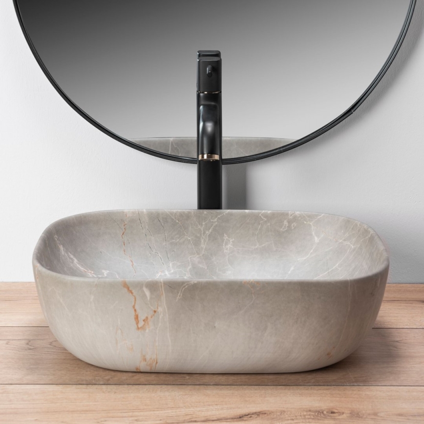 REA-U3802 - Lavabo à poser LIVIA 33,5 x 46,5 cm en céramique / gris / décor effet marbre
