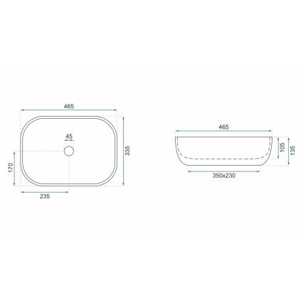 REA-U3802 - Lavabo à poser LIVIA 33,5 x 46,5 cm en céramique / gris / décor effet marbre