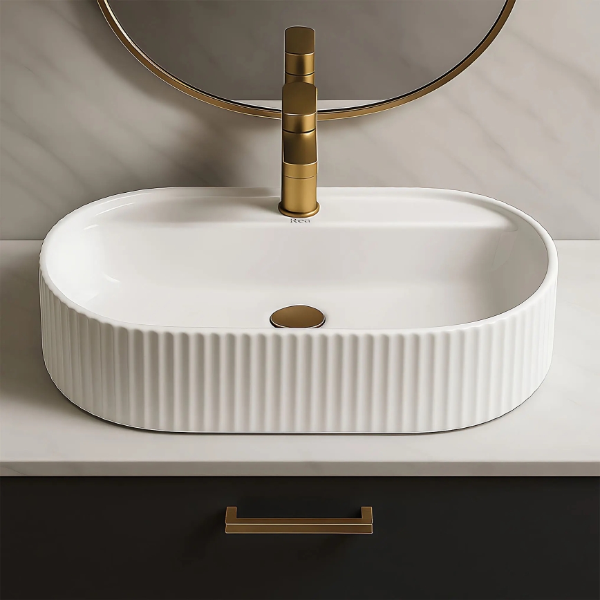 REA-U4002 - Lavabo à poser MARCELA 37 x 60 cm céramique / blanc brillant