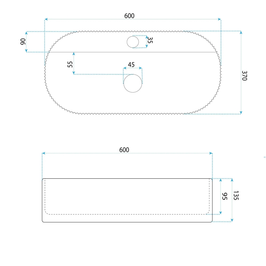 REA-U4002 - Lavabo à poser MARCELA 37 x 60 cm céramique / blanc brillant