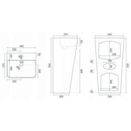 REA-U5637 - Lavabo sur pied ARIS 37,5x44 cm céramique/blanc brillant