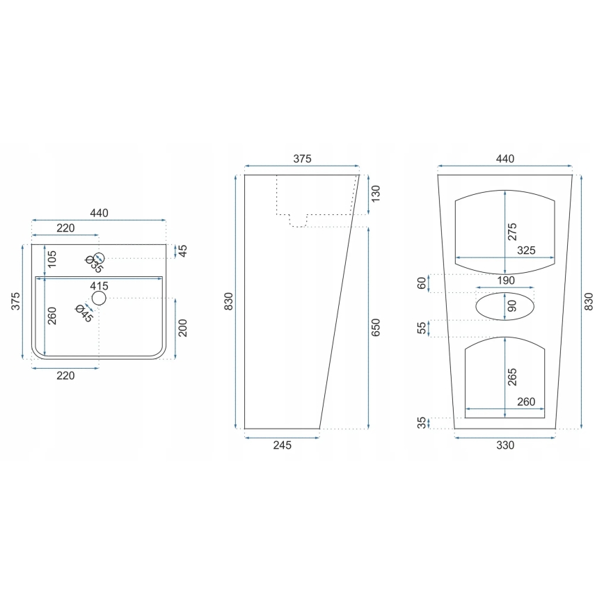 REA-U5637 - Lavabo sur pied ARIS 37,5x44 cm céramique/blanc brillant