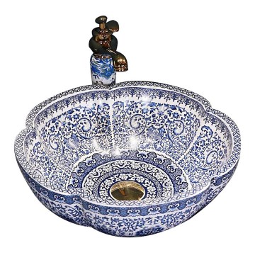 REA-U5666 - Vasque à poser VIVIEN Ø 42,5 cm en céramique, motif ornemental
