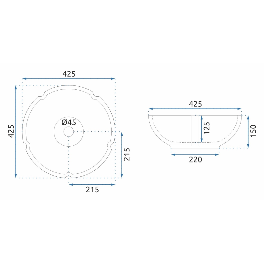 REA-U5666 - Vasque à poser VIVIEN Ø 42,5 cm en céramique, motif ornemental