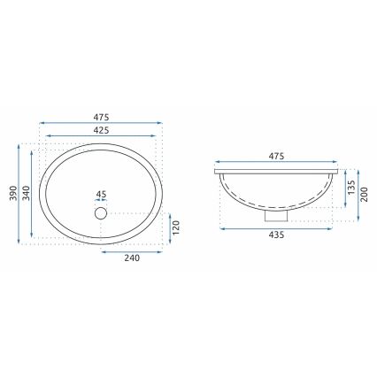 REA-U6330 - Lavabo encastré NEL 39 x 47,5 cm céramique/blanc brillant