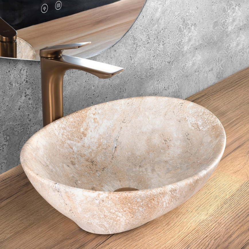 REA-U6361 - Lavabo à poser SOFIA 34,5x41 cm céramique/beige/effet pierre