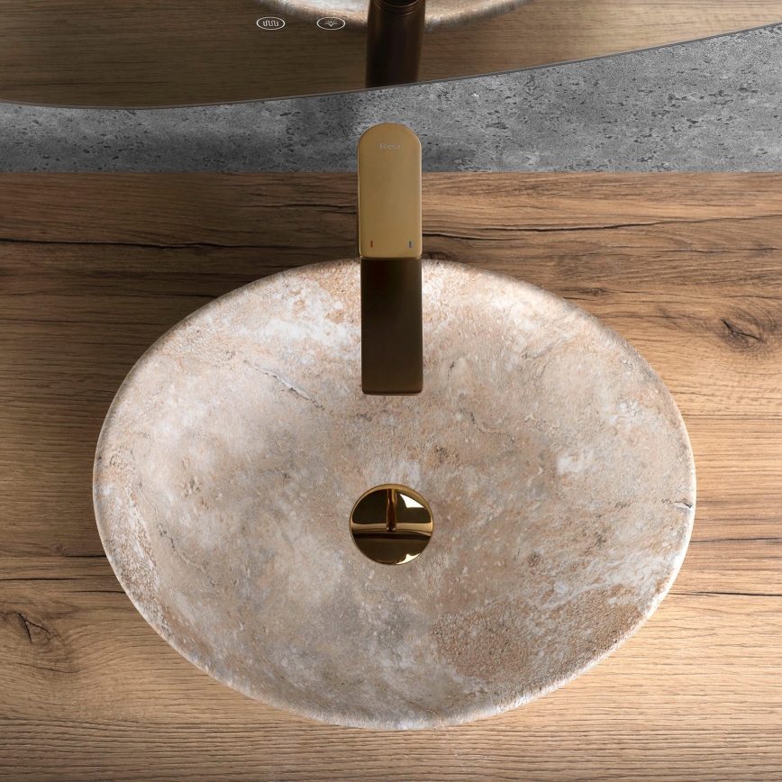 REA-U6361 - Lavabo à poser SOFIA 34,5x41 cm céramique/beige/effet pierre