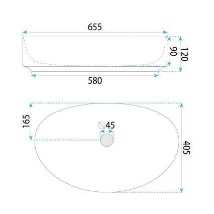 REA-U6371 - Lavabo à poser JOANA 40,5x65,5 cm céramique/blanc brillant