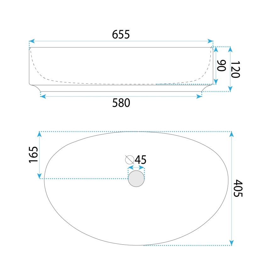 REA-U6371 - Lavabo à poser JOANA 40,5x65,5 cm céramique/blanc brillant
