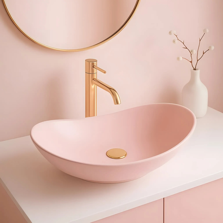 REA-U6374 - Vasque à poser ROYAL 35,5x61,5 cm en céramique, rose mat