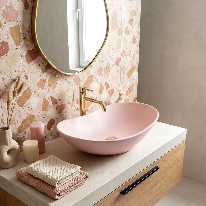REA-U6374 - Vasque à poser ROYAL 35,5x61,5 cm en céramique, rose mat