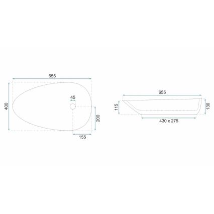 REA-U6501 - Vasque à poser GRETA 40x65,5 cm céramique/imitation de pierre