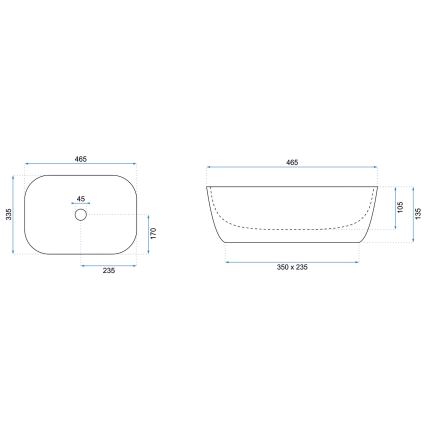 REA-U6521 - Lavabo à poser BELINDA SLIM 33 x 46,5 cm céramique / blanc brillant