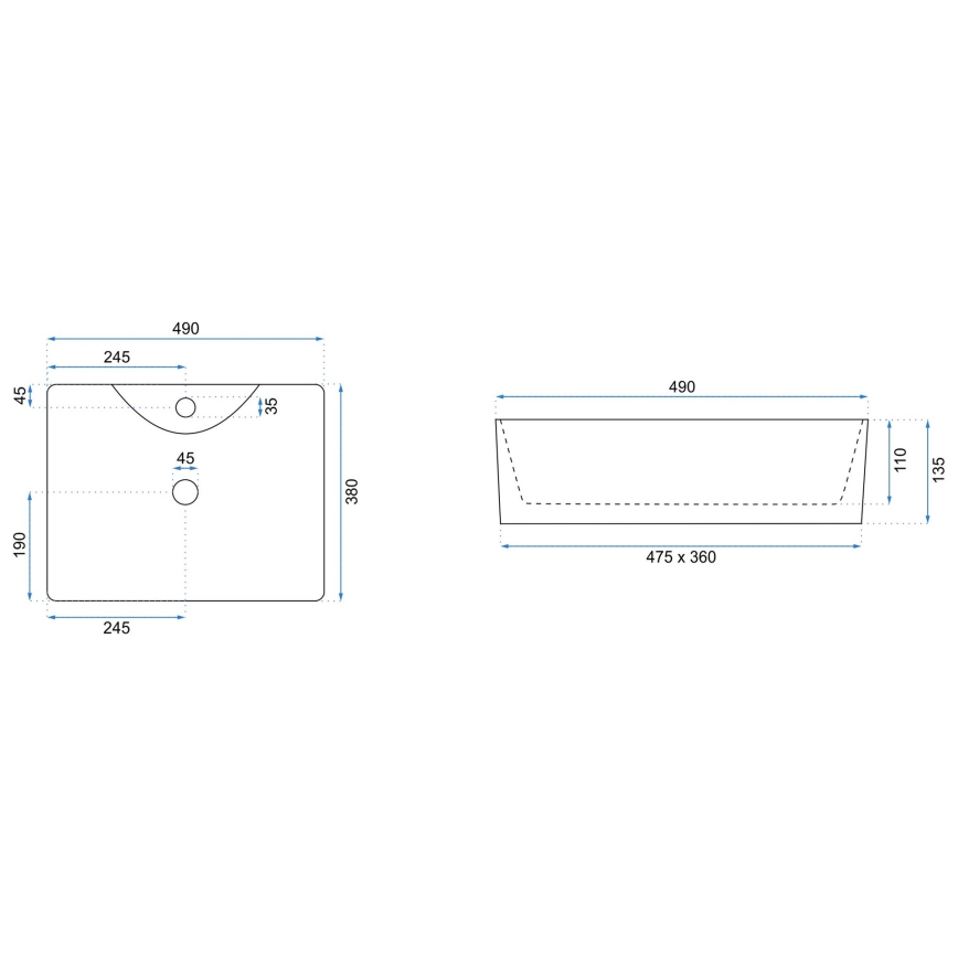REA-U6524 - Vasque à poser KELLY 38x49 cm céramique/blanc brillant