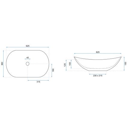 REA-U6600 - Lavabo à poser ROYAL 36 x 62,5 cm céramique/blanc/noir