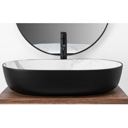 REA-U6625 - Vasque à poser CLEO 41 x 60,5 cm céramique/noir/blanc/décor marbre