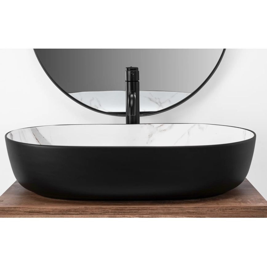 REA-U6625 - Vasque à poser CLEO 41 x 60,5 cm céramique/noir/blanc/décor marbre
