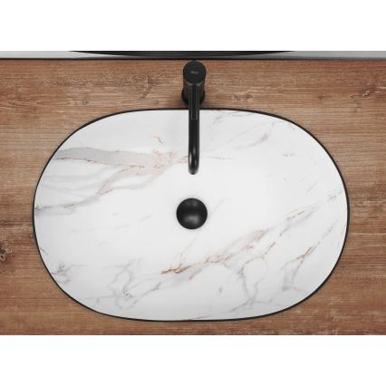 REA-U6625 - Vasque à poser CLEO 41 x 60,5 cm céramique/noir/blanc/décor marbre