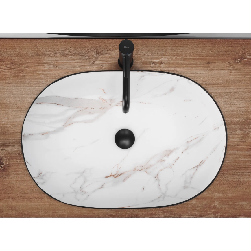 REA-U6625 - Vasque à poser CLEO 41 x 60,5 cm céramique/noir/blanc/décor marbre