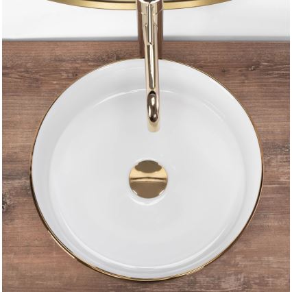 REA-U6630 - Lavabo à poser SAMI Ø 36 cm céramique/blanc/doré brossé