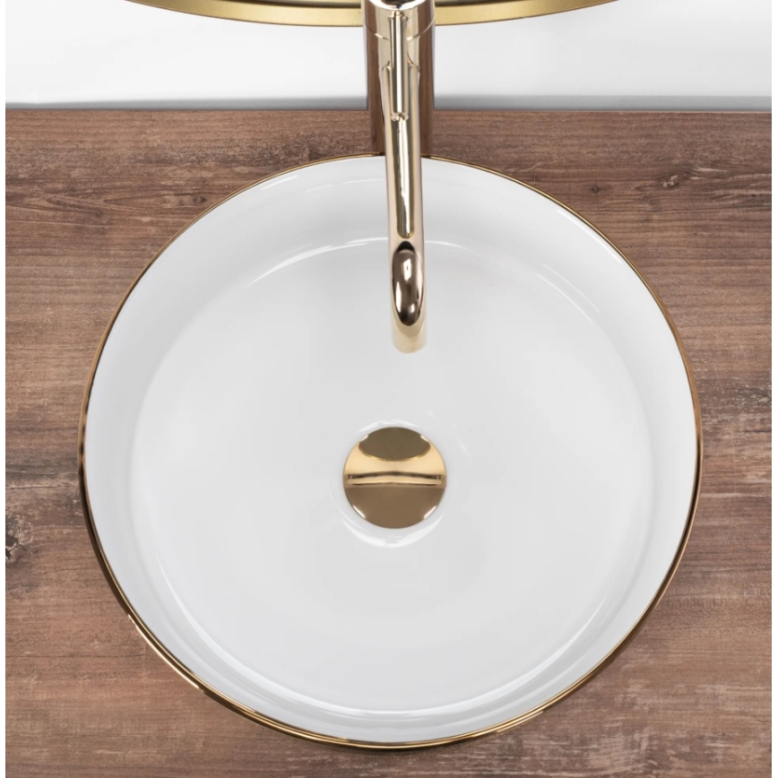 REA-U6630 - Lavabo à poser SAMI Ø 36 cm céramique/blanc/doré brossé